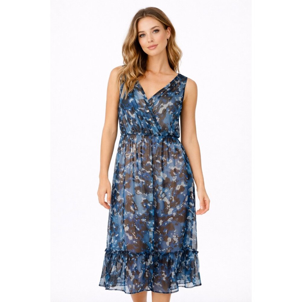 Converse One Star Blue Abstract Sleeveless Midi Dress Elastic Waist Size M